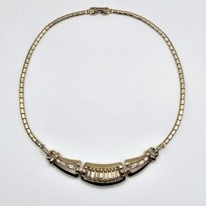 Coro Vintage 1940s Rare Signed Gold Tone Baguette Rhinestone Choker Necklace